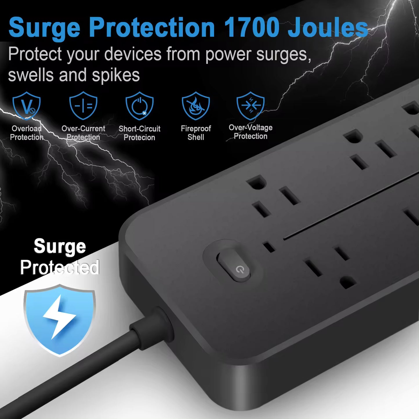 Surge Protector Power Strip with USB-A & USB-C Ports