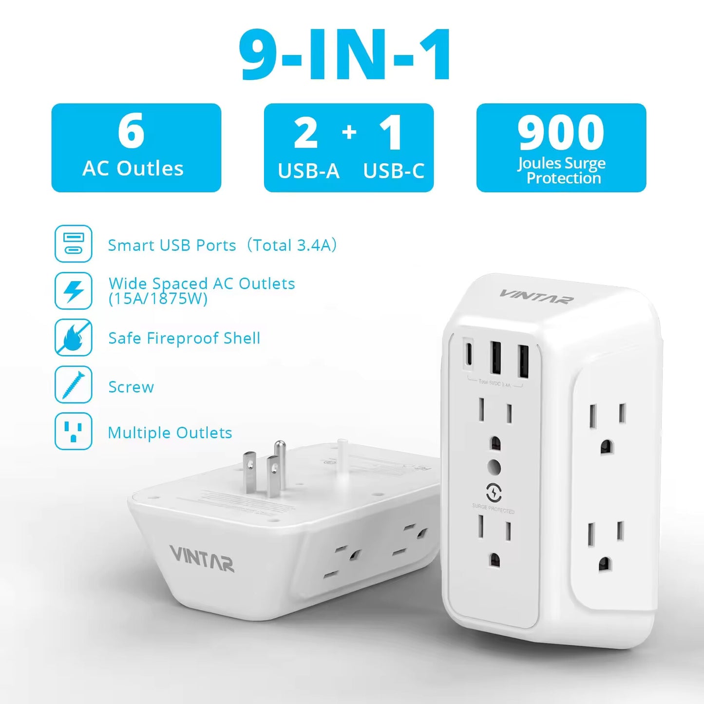 Vintar Wall Outlet Extender with USB