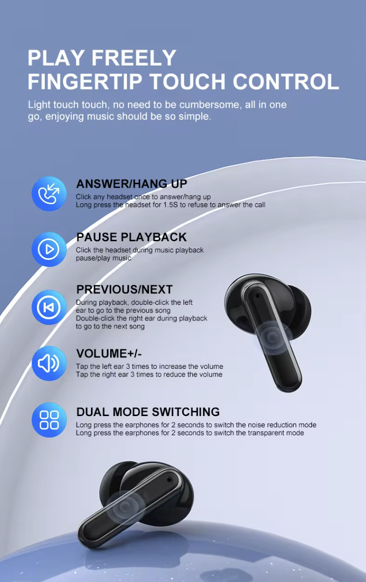 ENC TWS Earbuds: Bluetooth v5.3 Wireless Sport Waterproof Noise-Reduction Earbuds